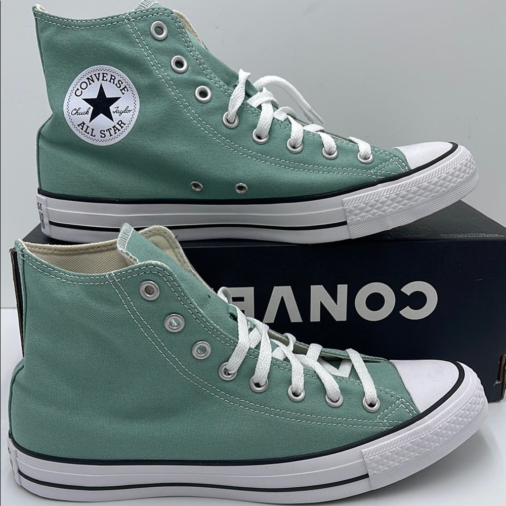 Converse Men’s High Tops in Mint Green Chuck Taylor All Star Canvas Sneakers - Picture 1 of 16
